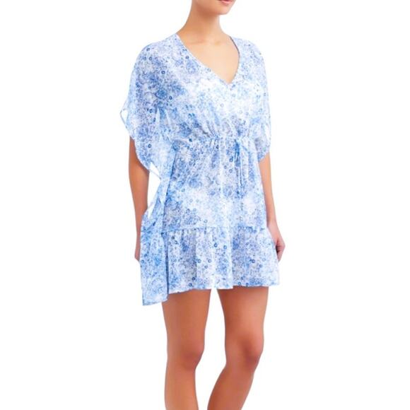 NWT ~ TIME and TRU Ruffle Hem Caftan Tie Front Chiffon Swimsuit Coverup ~ XL - Picture 1 of 7
